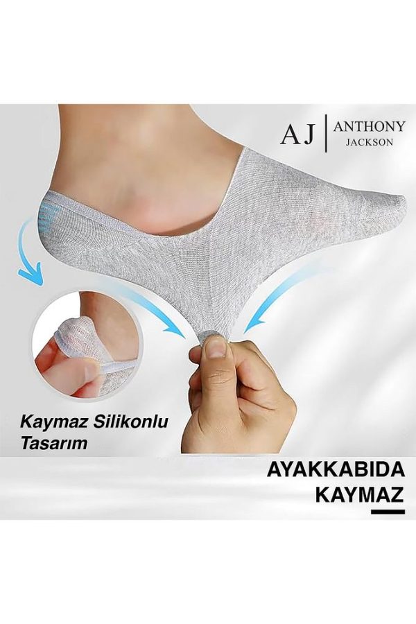10 Çift Kutulu BAMBU Premium Bay-Bayan Dikişsiz Görünmez Kaymaz Slikonlu Babet Çorap Brook - Görsel 3