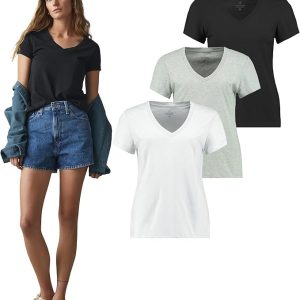 Giorgina Ferri 3'lü Kutu Premium Kadın V Yaka Tee T-shirt Rosie