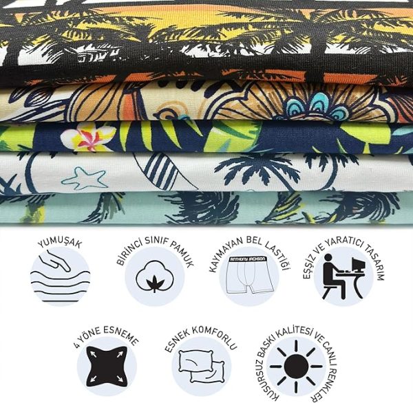 Anthony Jackson Likralı 5'li-3'lü Kutu Desenli Premium Erkek Boxer Palm Horizon - Görsel 15