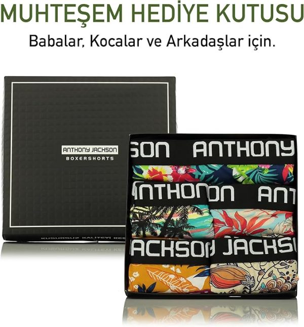 Anthony Jackson Likralı 5'li-3'lü Kutu Desenli Premium Erkek Boxer Palm Horizon - Görsel 19