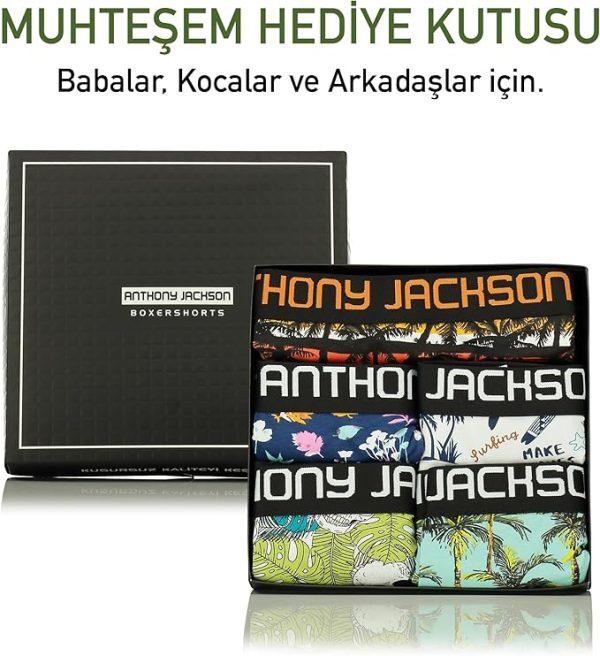 Anthony Jackson Likralı 5'li-3'lü Kutu Desenli Premium Erkek Boxer Palm Horizon - Görsel 25