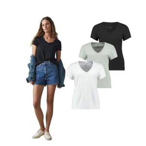 Giorgina Ferri 3'lü Kutu Premium Kadın V Yaka Tee T-shirt Rosie