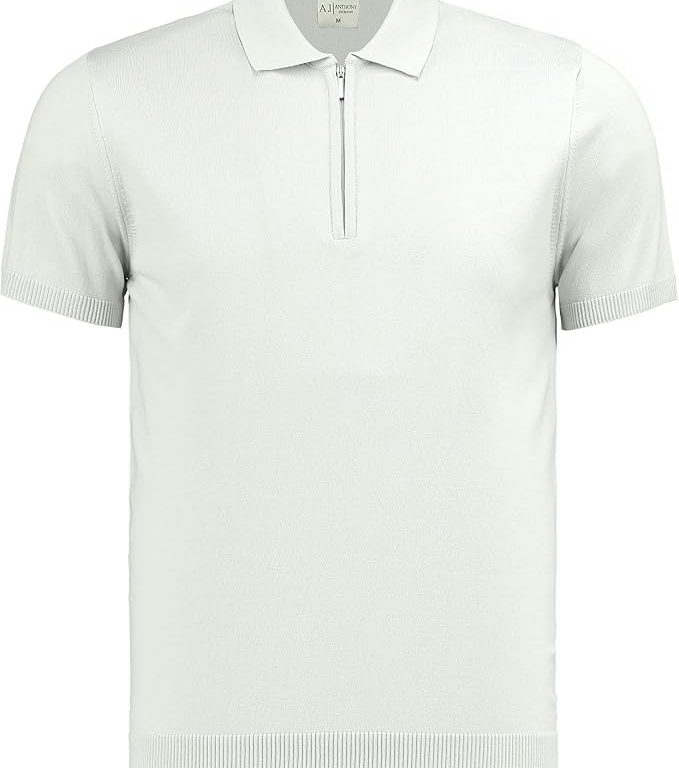 Erkek Fit Fermuarlı Triko Polo Tişört Stefano - AJ-601 - Beyaz