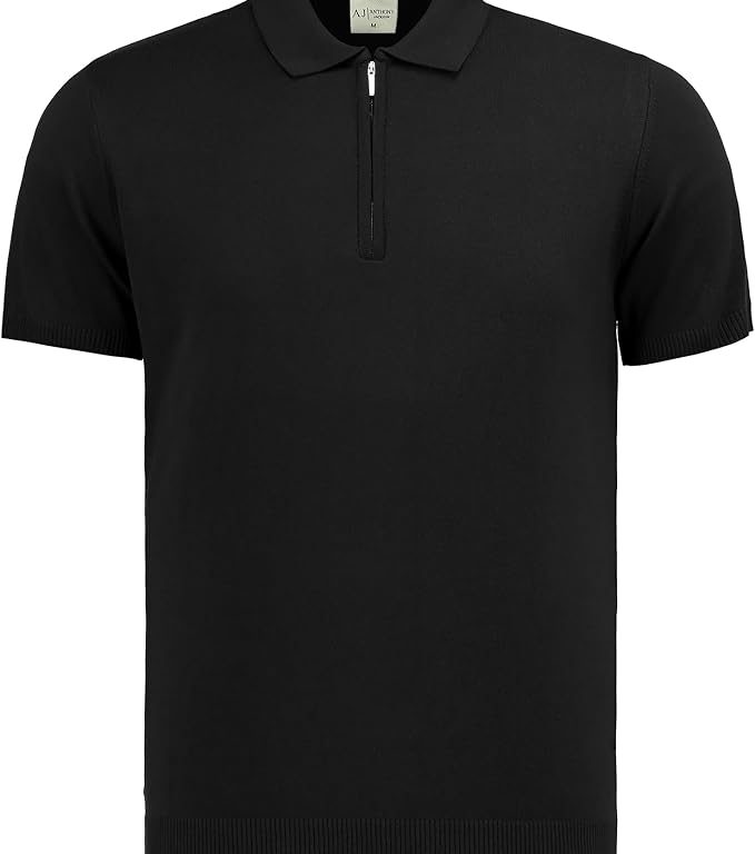 Erkek Fit Fermuarlı Triko Polo Tişört Stefano - AJ-601 - Siyah