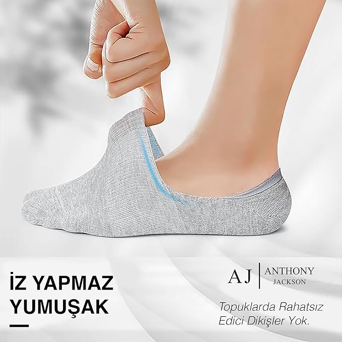 10 Çift Kutulu BAMBU Premium Bay-Bayan Dikişsiz Görünmez Kaymaz Slikonlu Babet Çorap Brook - GRİ 2