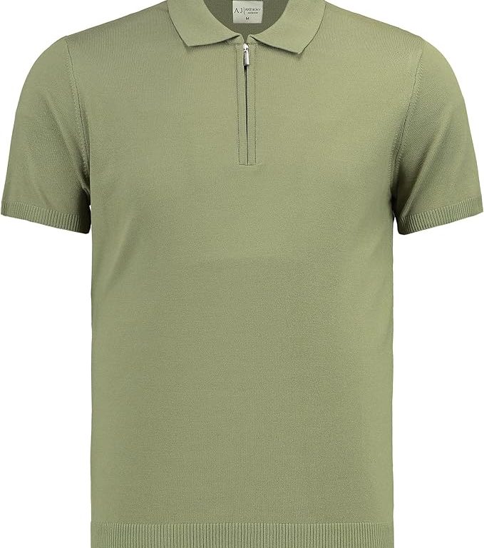 Erkek Fit Fermuarlı Triko Polo Tişört Stefano - AJ-601 - Haki