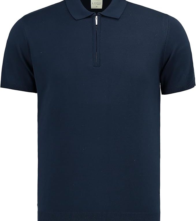 Erkek Fit Fermuarlı Triko Polo Tişört Stefano - AJ-601 - Lacivert