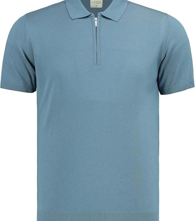 Erkek Fit Fermuarlı Triko Polo Tişört Stefano - AJ-601 - İndigo