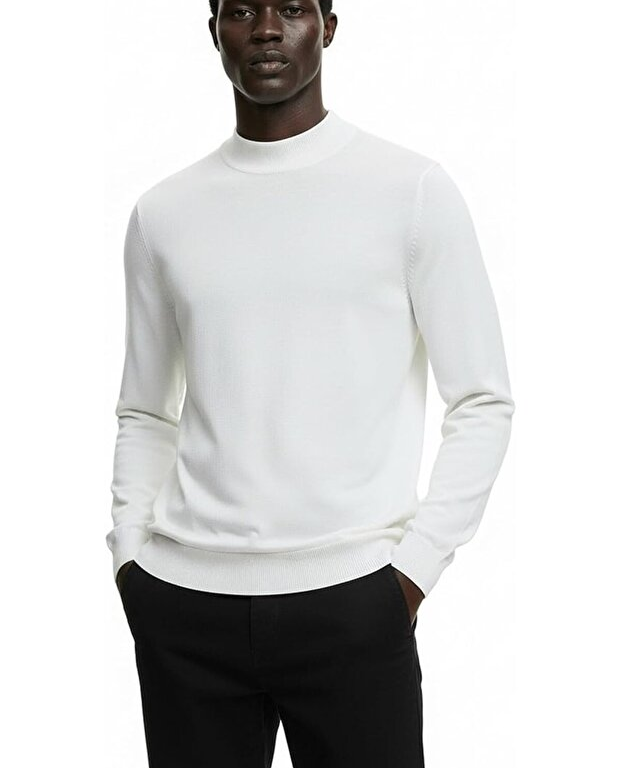 Premium Erkek Yarım Balıkçı Yaka Triko Kazak Gregorio - Beyaz