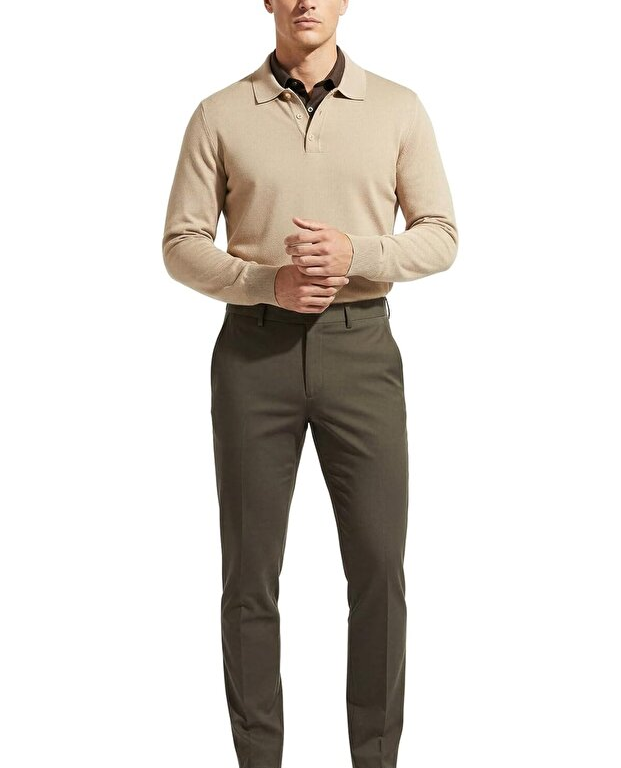 Premium Erkek Polo Yaka Triko Kazak Massimiliano - Bej