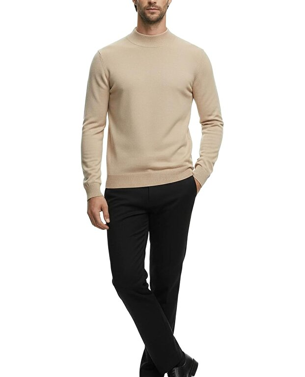 Premium Erkek Yarım Balıkçı Yaka Triko Kazak Gregorio - Bej