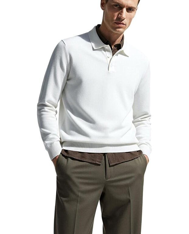 Premium Erkek Polo Yaka Triko Kazak Massimiliano - Beyaz