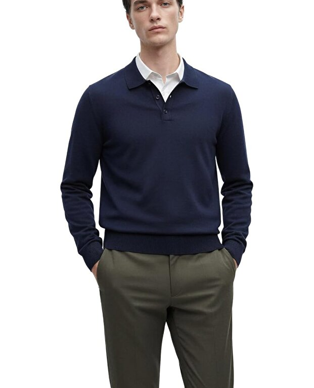 Premium Erkek Polo Yaka Triko Kazak Massimiliano - Lacivert