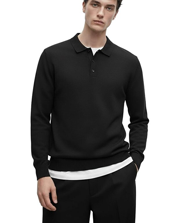 Premium Erkek Polo Yaka Triko Kazak Massimiliano - Siyah