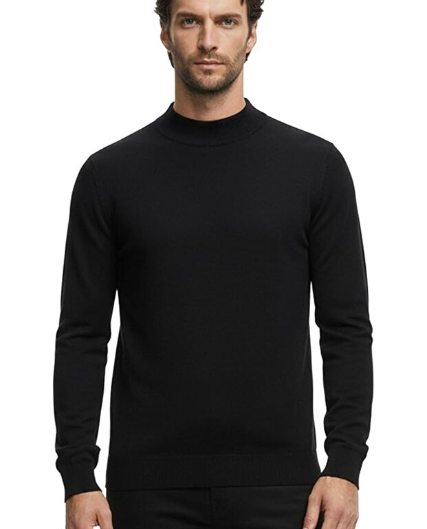 Premium Erkek Yarım Balıkçı Yaka Triko Kazak Gregorio - Siyah