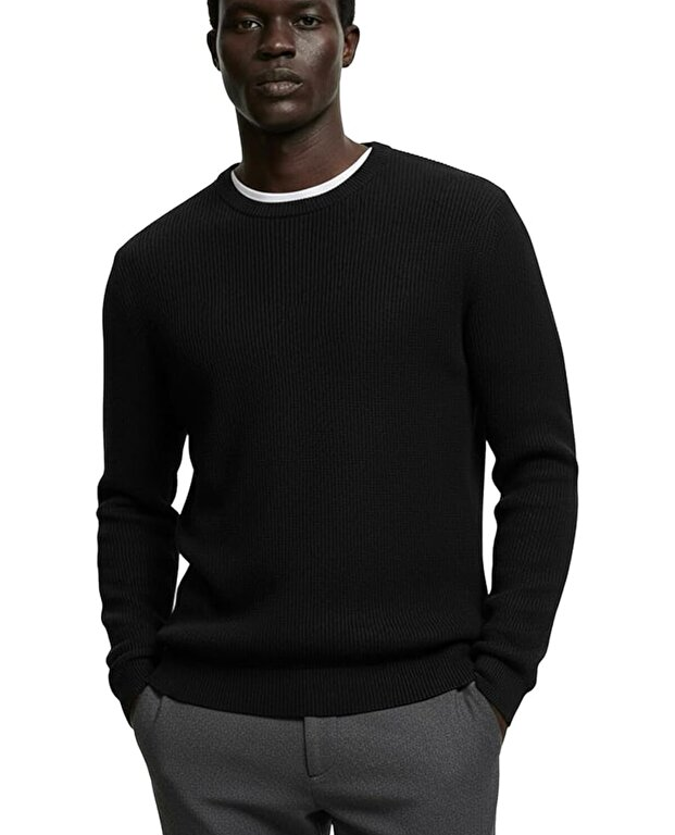 Premium Pamuk Ribana Triko Kazak Giordani - Siyah